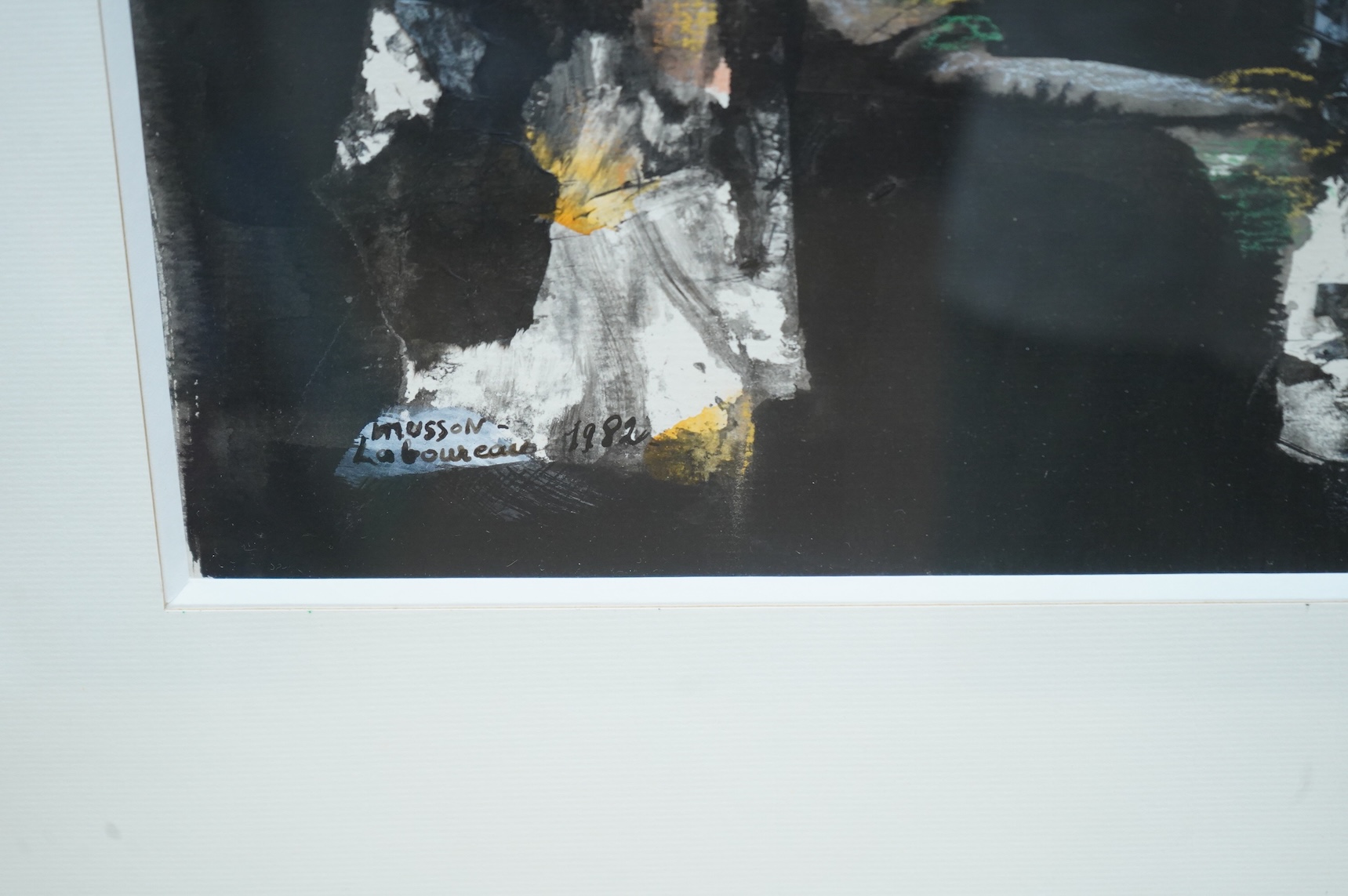 Julia Musson Laboureau (1927-2024), Abstract study of trees, signed, oil on canvas, together a similar mixed media titled ‘Tendresse’, signed and dated 1982, largest 73 x 60cm